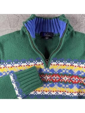 Boden Sweater Men's XS Green 1/4 Zip Wool Holiday